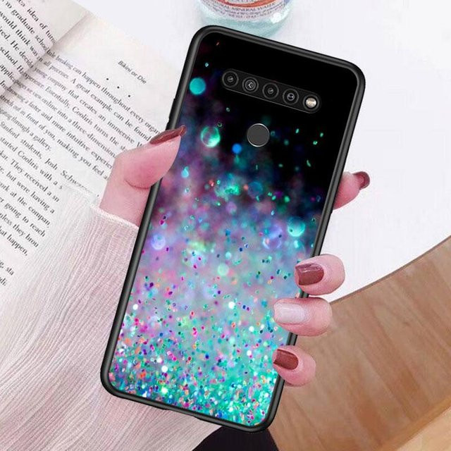 LG G8S ThinQ Handyhülle mit Glitter Sand Druckkunst in Schwarz und Multicolour - Bild 1