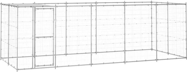 vidaXL Outdoor-Hundezwinger mit Überdachung aus verzinktem Stahl in Silber, B/T/H: 4,5 x 2,7 x 2,2 m - Bild 1
