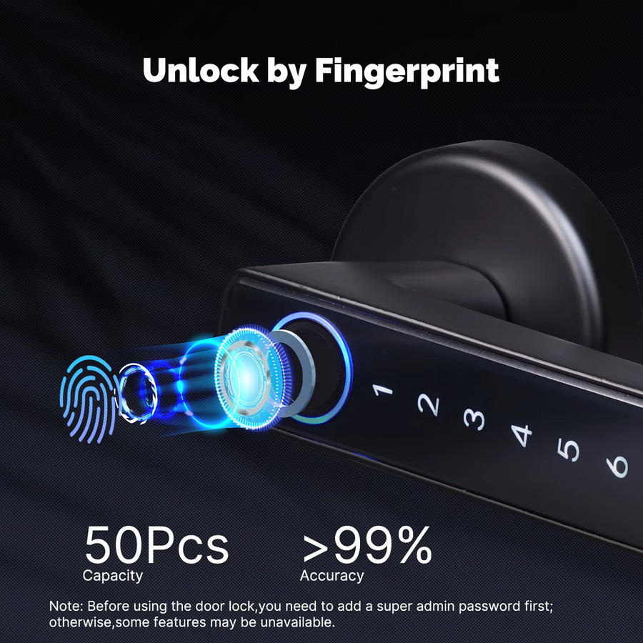 MOES Tuya Bluetooth Smart Fingerprint Türgriff Schloss in Schwarz mit Passwort und App-Fernsteuerung für Hotel, Wohnung und Büro - Bild 2
