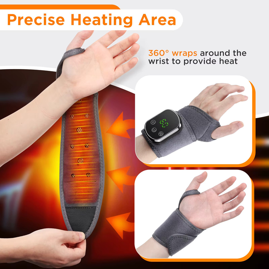 Hailicare Elektrisches Handgelenk-Massagegerät mit Heizfunktion und Vibration in Grau, USB wiederaufladbar mit 5 Gängen und verstellbarem Band - Bild 2