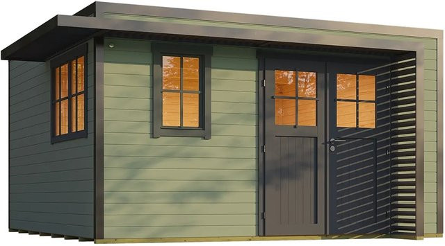Weka Gartenhaus Amberley mit Tür und 2 Fenstern in Graugrün/Anthrazit, B/T: 400 x 400 cm - Bild 1