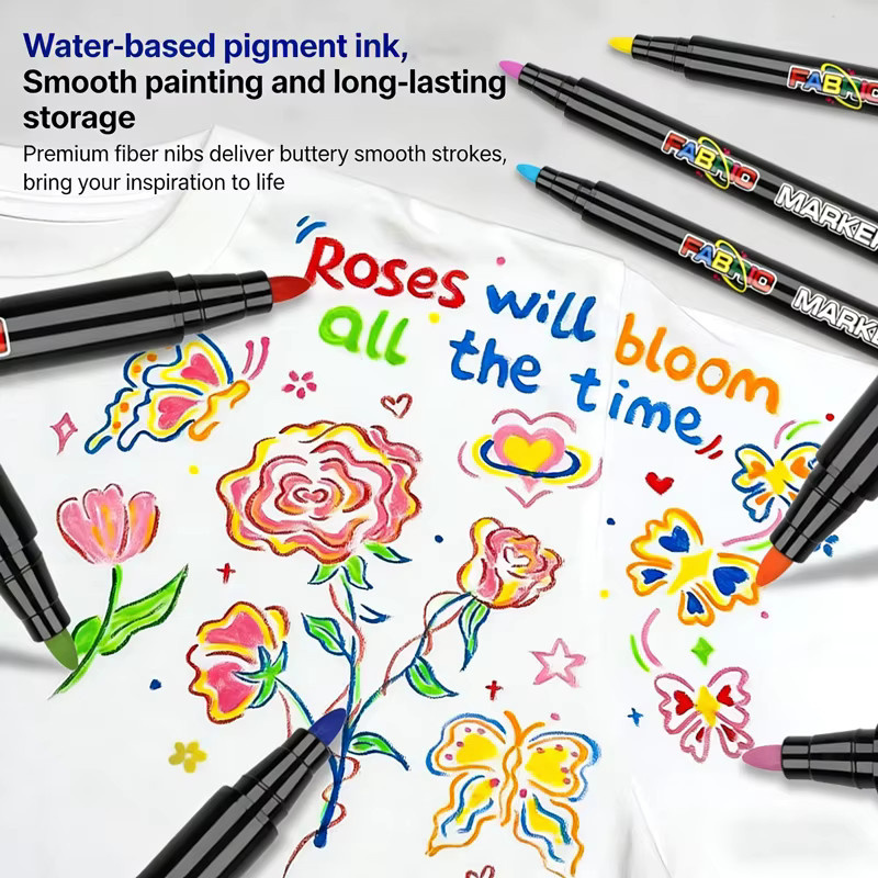Kissbuty Textilmarker-Set mit 12 Farben, ungiftige und permanente Textilstifte mit Feinspitze in Multicolour - Bild 1