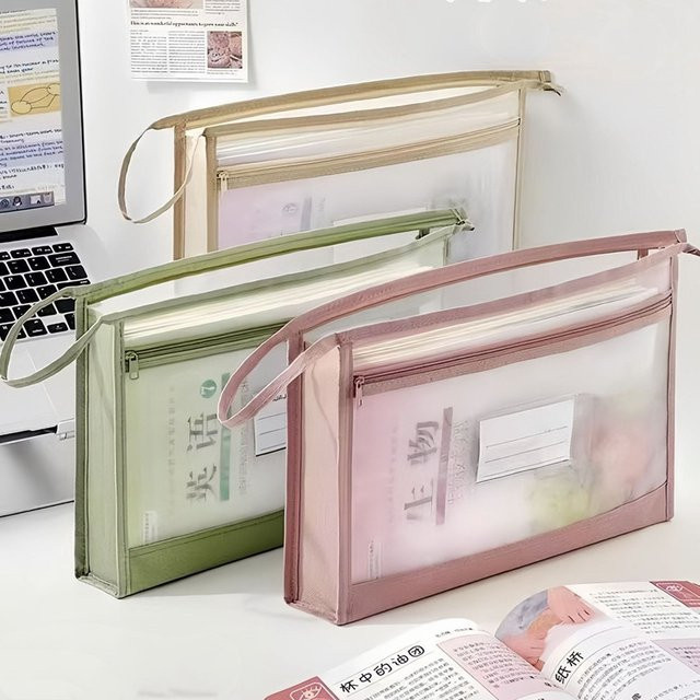 Transparente A4 Mesh-Aktenorganizer-Tasche mit Reißverschluss zur Aufbewahrung für Schule und Büro - Bild 1