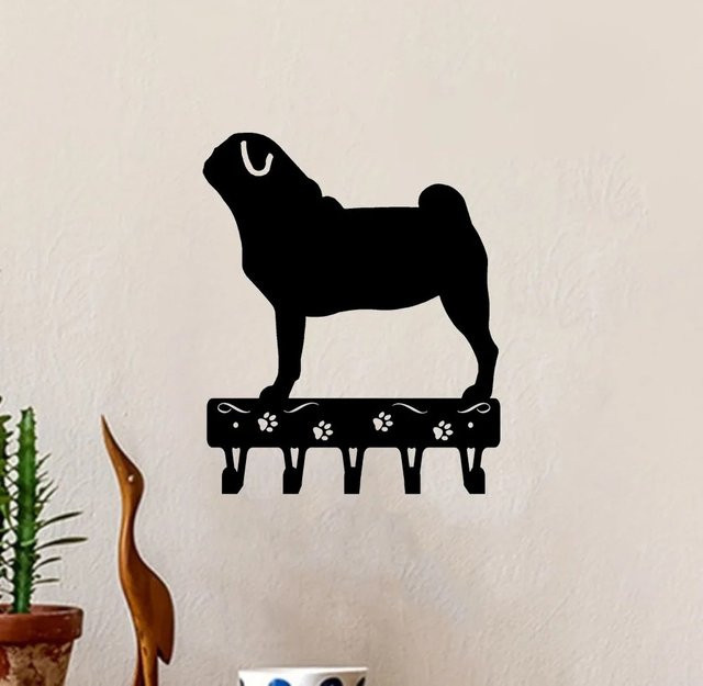 CIFBUY Metall-Wandkunst Mops-Schlüsselhalter mit Eisenhaken in Schwarz - Bild 1