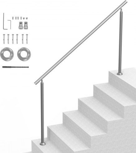 VEVOR Treppenhandlauf-Set aus Edelstahl in Silber, 180 cm langes Übergangsgeländer mit Montagesatz, doppelsäuliges Geländer für Außentreppen, Veranda und Terrasse - Bild 1