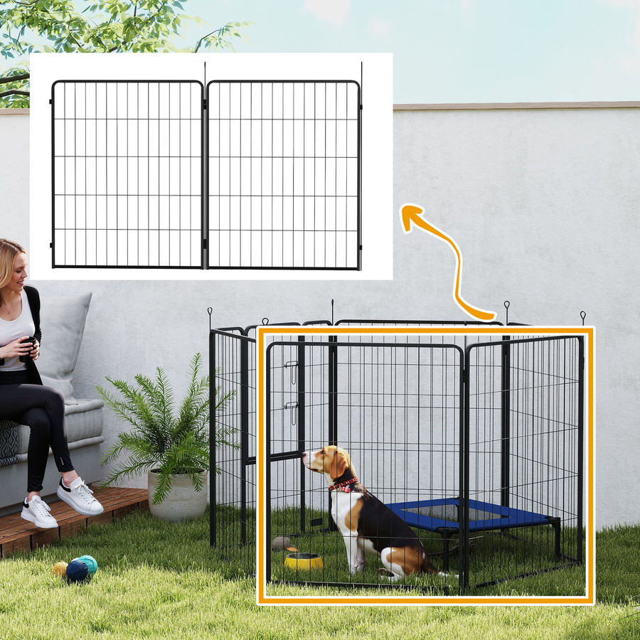 PawHut 2er-Set Erweiterung für Hundezaun-Freigehege aus Metall in Schwarz, B: 100 cm, H: 80 cm - Bild 2