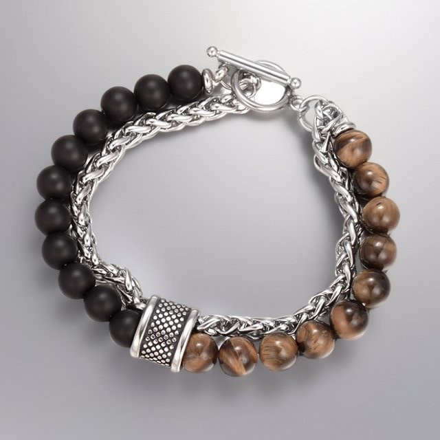 HNSP Handkette Tigerauge-Stein, Edelstahl, Herren - Bild 1