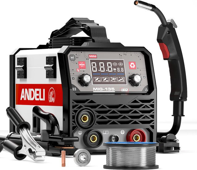 ANDELI 135A MIG-Schweißgerät mit MIG/Lift WIG/Stick Funktionen, IGBT Halbautomatisches Inverter-Schweißgerät für gasloses Schweißen und Haushalt - Bild 1
