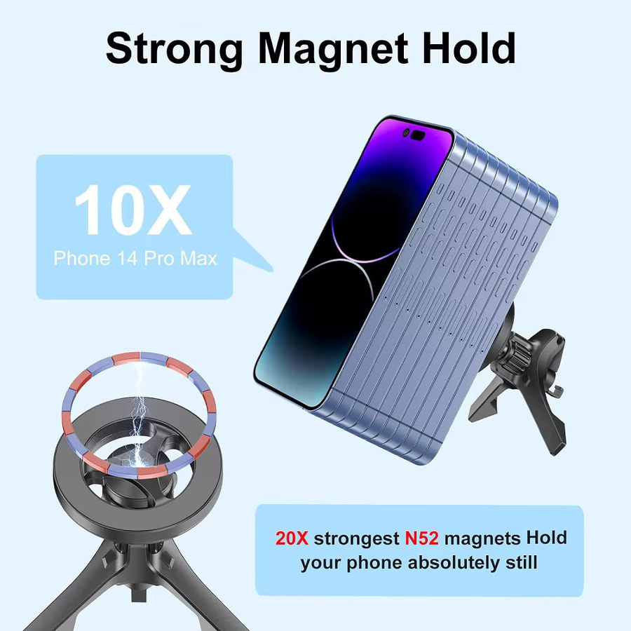 iBudim Magnetische Lüftungshalterung für das Auto in Schwarz, kompatibel mit MagSafe iPhone 17 Pro Max sowie Samsung und Xiaomi - Bild 3