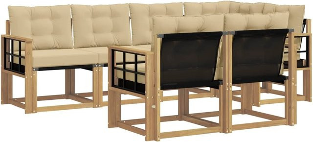 vidaXL Outdoor-Sofagarnitur 7-teilig aus Akazienholz mit Kissen in Weiß und Beige - Bild 1