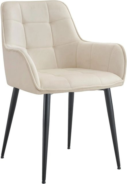 DELUKE Esszimmerstuhl BOKEL aus Samt in Creme mit Armlehnen, B/T/H: 58 x 62 x 86 cm - Bild 1
