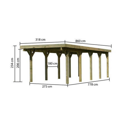 Karibu Einzelcarport Classic 3 Variante A mit PVCDach in Grün, B/T: 273 x 778 cm - Bild 3