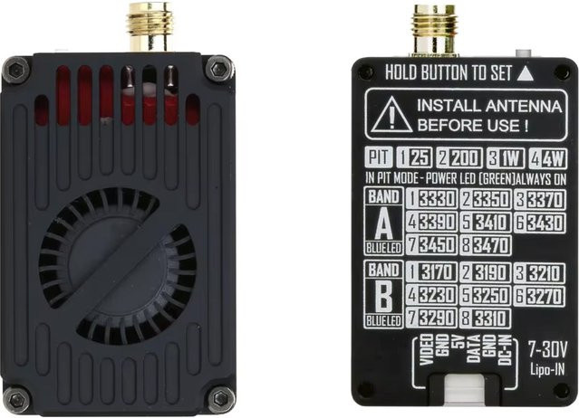 RUSHFPV 3.3G 4W VTX Videoübertragungssender mit RHCP 1.85dBi SMA-Sende-VRX-Modul für RC-Langstrecken-FPV-Drohnen in Schwarz - Bild 1