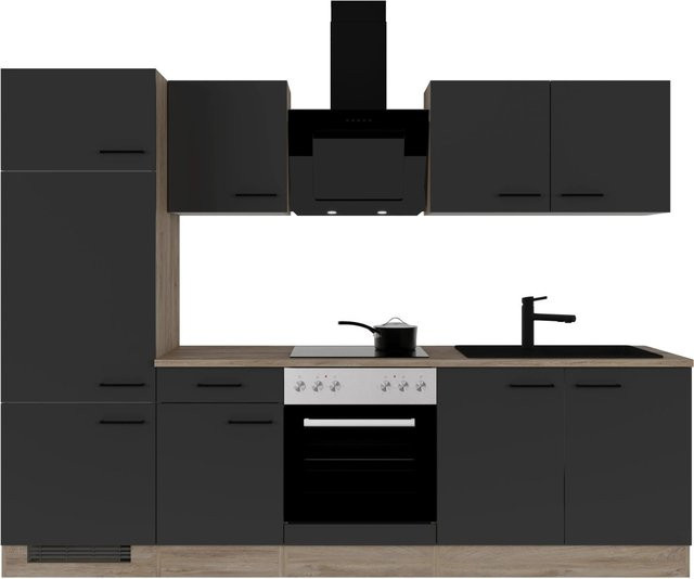Flex-Well Exclusiv Küchenzeile Capri in Schwarz Matt und Endgrain Oak, B/T/H: 270 x 57 x 200 cm - Bild 1