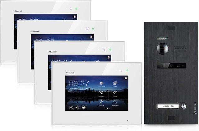 Balter EVO Video-Türsprechanlage für Einfamilienhäuser mit 4x 7 Zoll Monitoren in Weiß-Schwarz - Bild 1