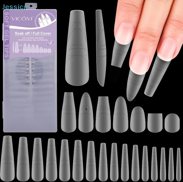Jessica Soft Gel Nagelspitzen, 320 Stück, Stiletto- & Coffin-Formen, Matt - Bild 1