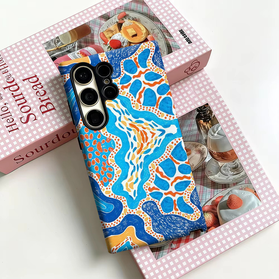 Stoßfeste Doppelschicht Handyhülle im Blaue Orange Pop-Art Abstrakte Optik für Samsung Galaxy S25 Ultra, S24 und S23 Ultra Plus - Bild 3
