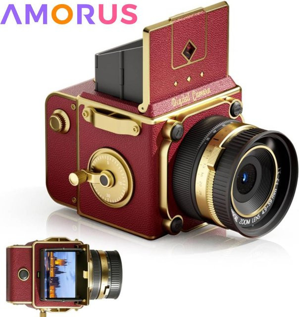 AMORUS Vintage Digitalkamera 64MP mit 2.7K HD-Video, 16-fach Zoom und Autofokus, Retro Point-and-Shoot Kompaktkamera mit 2,0 Zoll Display in Weiß oder Rot - Bild 1