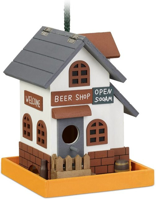 Relaxdays Vogelhaus Wirtshaus aus Holz in Bunt, aufklappbar, B/T/H: 23 x 18 x 18 cm - Bild 1