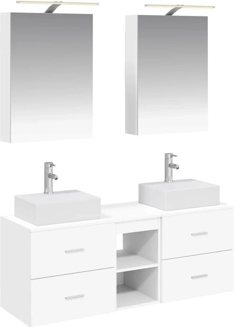 vidaXL Badezimmermöbel-Set 5-teilig in Weiß mit Glas und LED-Beleuchtung - Bild 1