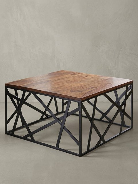KADIMA DESIGN Couchtisch Quadratisch in Braun-Schwarz aus Massivholz und Metall im Industrial Style, H: 60 cm, B: 60 cm, T: 35 cm - Bild 1