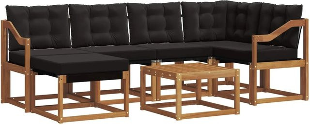 vidaXL Outdoor-Sofagarnitur 7-teilig aus Akazienholz mit Kissen in Braun und Schwarz - Bild 1