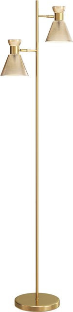 HOMCOM Stehlampe in Gold mit 2 verstellbaren Glas-Blumenschirmen, E27-Fassung und Fußschalter - Bild 1