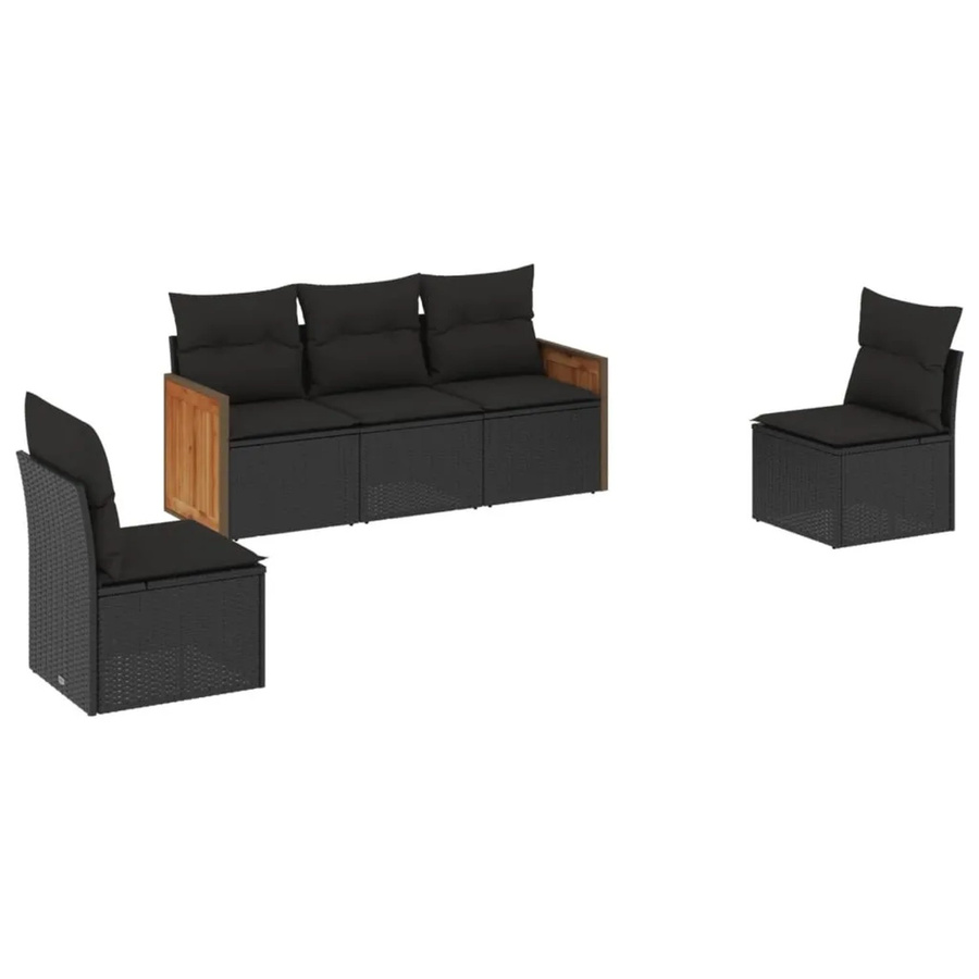 vidaXL 5-tlg. Garten-Sofagarnitur aus Poly-Rattan in Schwarz mit Sitz- und Rückenkissen und pulverbeschichtetem Stahlgestell - Bild 2