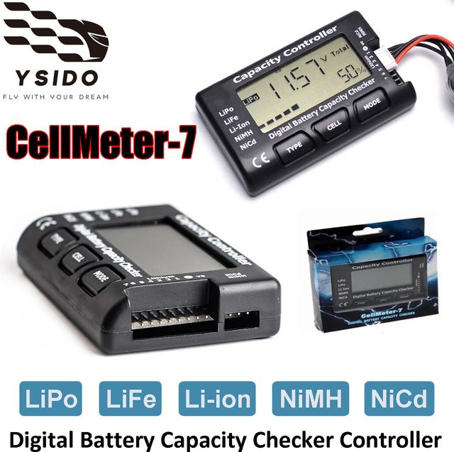 YSIDO CellMeter-7 Digitaler Akku-Tester und Zellspannungsprüfer für LiPo, LiFe, Li-Ion, NiMH und NiCd in Schwarz - Bild 1