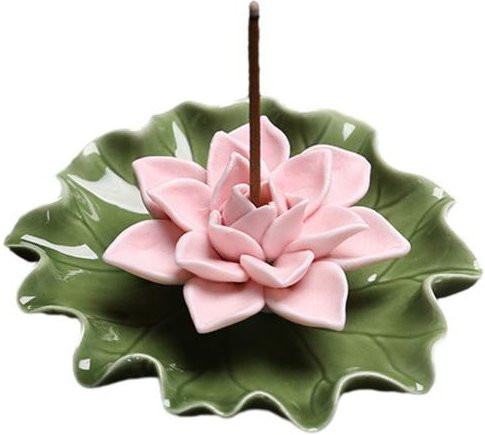 Eira Keramik Lotus Räucherstäbchenhalter in Pink als dekoratives Seerosenblütenblatt für Yoga und Meditation - Bild 1