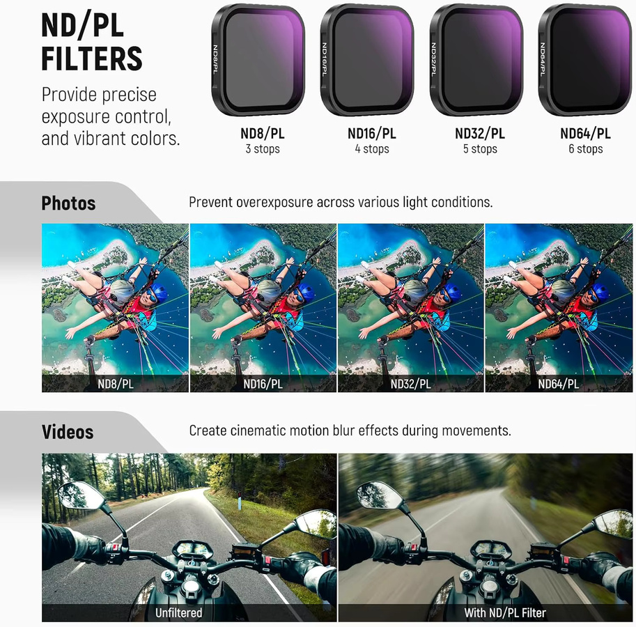 NEEWER 4er-Pack polarisiertes ND-Filterset für Insta360 Ace Pro und Ace Pro 2, ND8/PL, ND16/PL, ND32/PL, ND64/PL, Schwarz - Bild 2