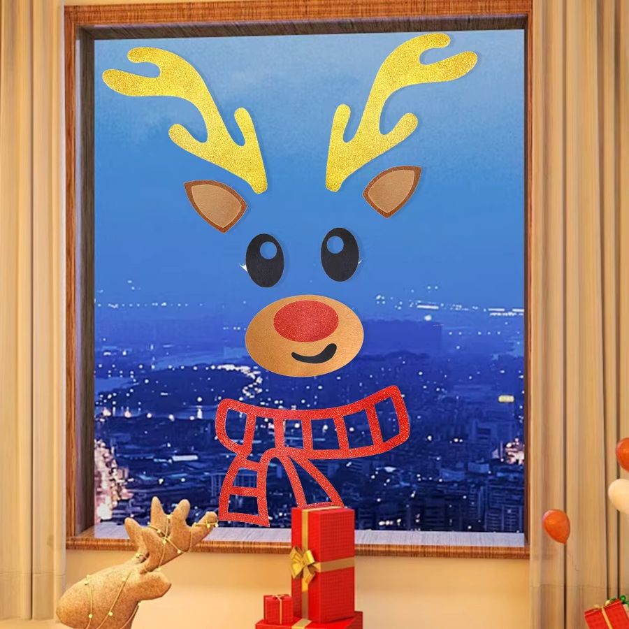 Weihnachts-Dekorationsaufkleber für Fenster und Türen mit Schneemann-Motiv und Weihnachtsbändern - Bild 3