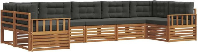vidaXL Sofagarnitur 7-teilig aus Massivholz Akazie in Natur und Anthrazit mit L-Form und Kissen - Bild 1