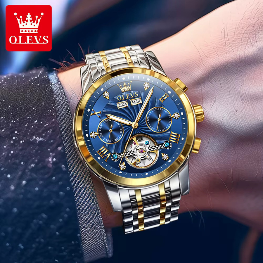 OLEVS Armbanduhr Automatik, Edelstahl, Blau, Herren - Bild 4