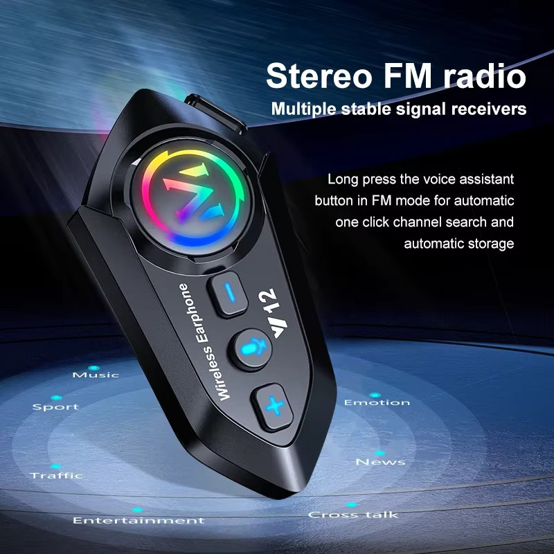 KEBETEME Bluetooth 5.4 Motorradhelm-Headset für 2 Fahrer, Wasserdichtes kabelloses In-Ear Headset mit FM-Radio und Sprachassistent, Schwarz - Bild 2