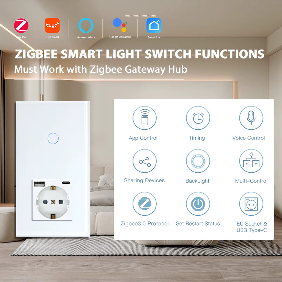 BSEED Tuya Zigbee Smart Switch Wand Touch Schalter für Smart Home ohne Neutralleiter - Bild 3