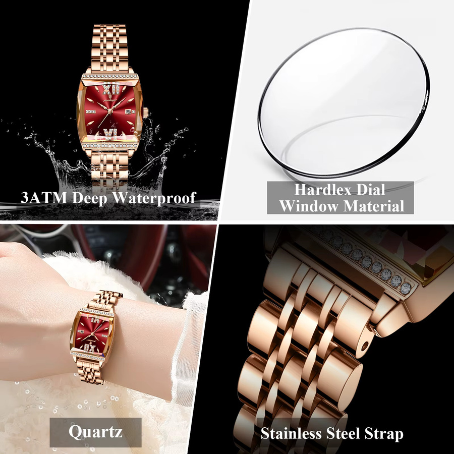 POEDAGAR Armbanduhr, Quarz, Edelstahl, Roségold, Schwarz, Damen - Bild 4