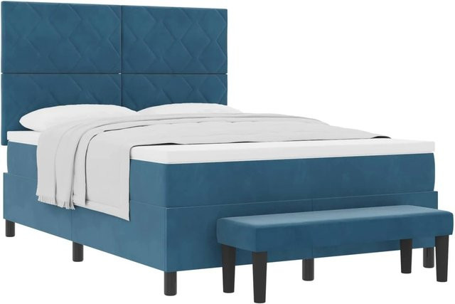 vidaXL Boxspringbett mit Matratze aus Samt in Dunkelblau, B/T/H: 160 x 200 x 128 cm - Bild 1