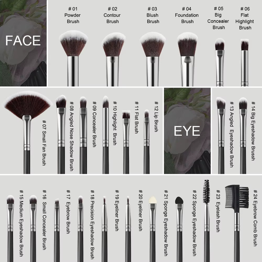 RUNTOIN Make-up Pinsel Set, 24 Stück, Damen - Bild 5