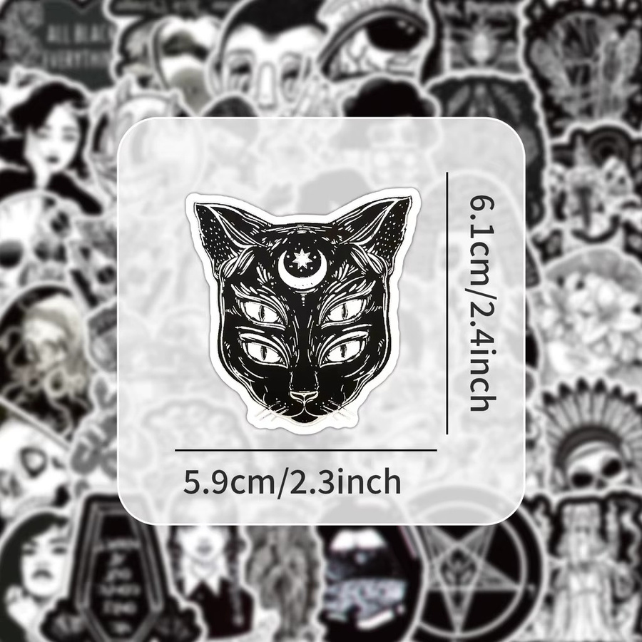 52 Stück Gothic Punk Aufkleber in Schwarz-Weiß von Papery Pop Store für dein DIY Journal und Laptop - Bild 4