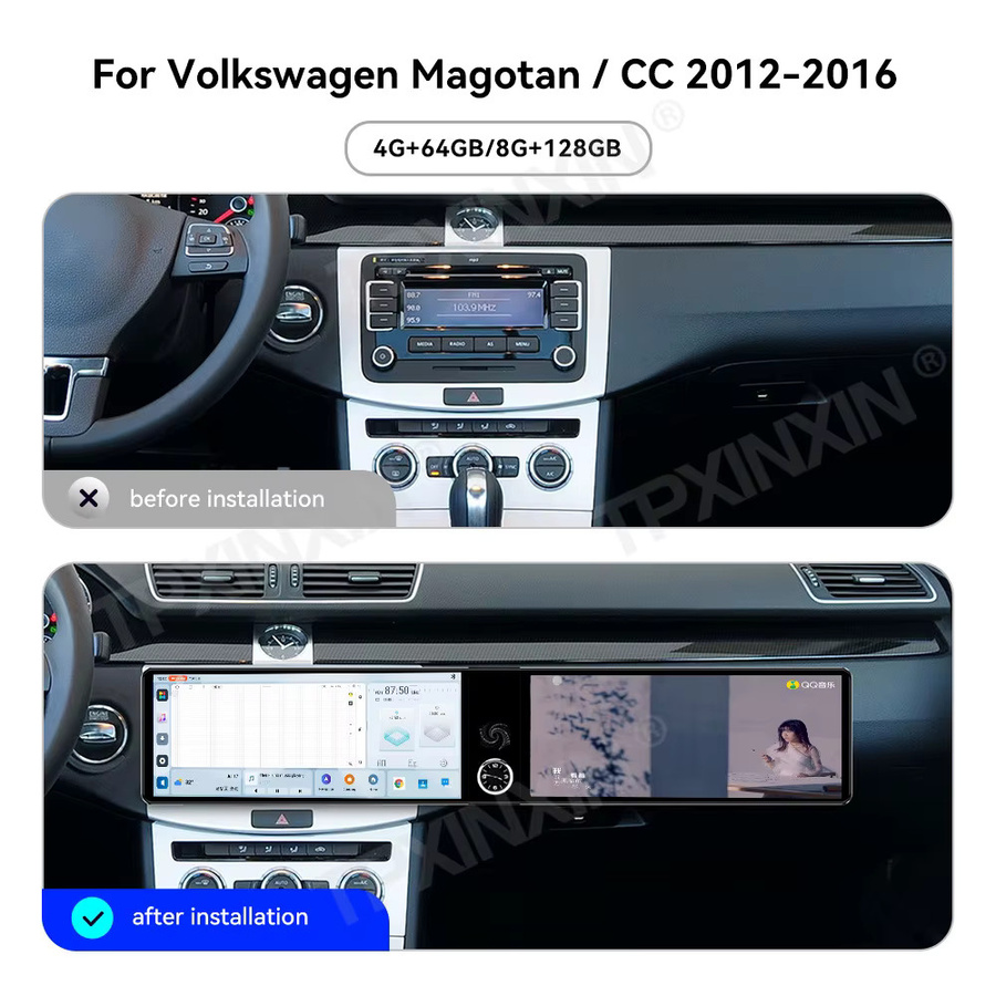 TPXINXIN Android Autoradio mit 24,6-Zoll-Touch-Dual-Screen für VW Volkswagen Magotan CC 2012-2016 inklusive GPS, Android Auto und CarPlay in Schwarz - Bild 3