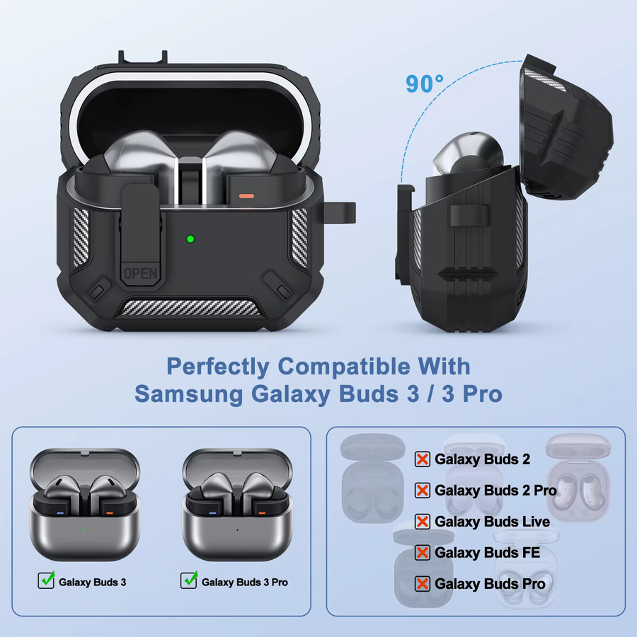 Samsung Galaxy Buds 3 Pro / Buds 3 Schutzhülle mit sicherer Verriegelung und Kohlefaser-Design in Schwarz oder Weiß - Bild 3