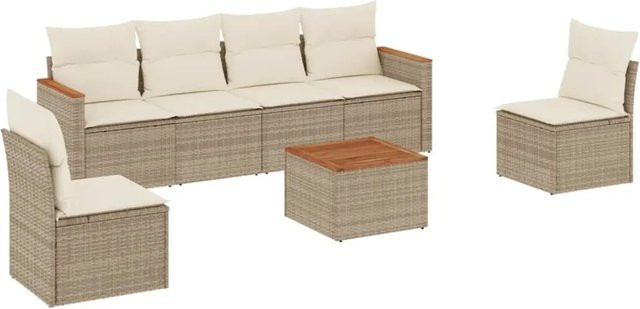 vidaXL 7-teilige Garten-Sofagarnitur aus Poly-Rattan und Akazienholz in Beige und Cremeweiß - Bild 1