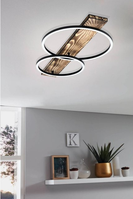 Eglo LED Deckenleuchte Boyal rustikal in Schwarz-Braun aus Holz und Metall - Bild 1