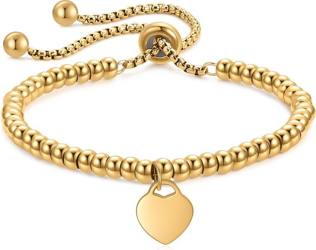 VQYSKO Perlenarmband Edelstahl, Herz-Buchstabenanhänger, Gold - Bild 1
