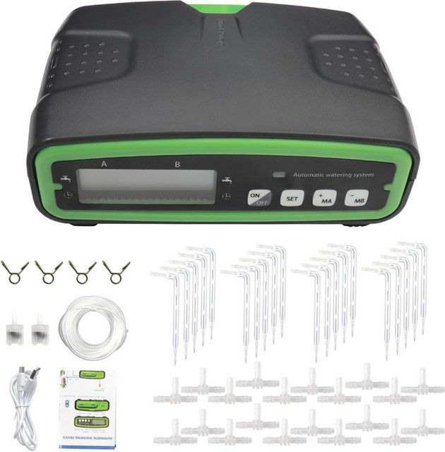 TOMTOP JMS Intelligentes automatisches Bewässerungsgerät mit Doppelpumpe, LCD-Display und zeitgesteuertem Tropfbewässerungssystem, Schwarz - Bild 1