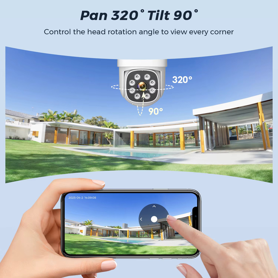 Abuntu 8MP 4K Solarkamera Outdoor mit Dual Lens und Dual Screen, Wifi Überwachungskamera mit 24 Stunden Aufnahme und Nachtsicht, Weiß - Bild 4