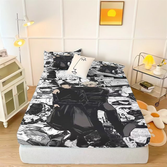 Potdemiel Anime Spannbettlaken Gojo Satoru für Kinder, weich und atmungsaktiv, Mehrfarbig, B/T: 90 x 190 cm - Bild 1