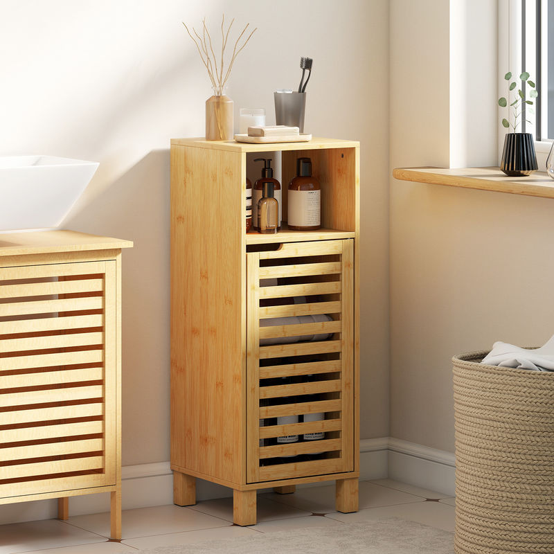 HOMCOM Badezimmerschrank aus Bambus in Braun mit verstellbaren Regalen und offenem Fach, B/T/H: 30 x 30 x 80 cm - Bild 2