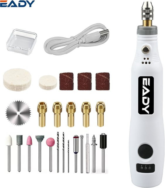 EADY USB Mini-Handbohrmaschine als multifunktionales Rotationswerkzeug in Weiß mit wiederaufladbarem Akku für DIY-Projekte, Harzhandwerk und Acrylgravur - Bild 1